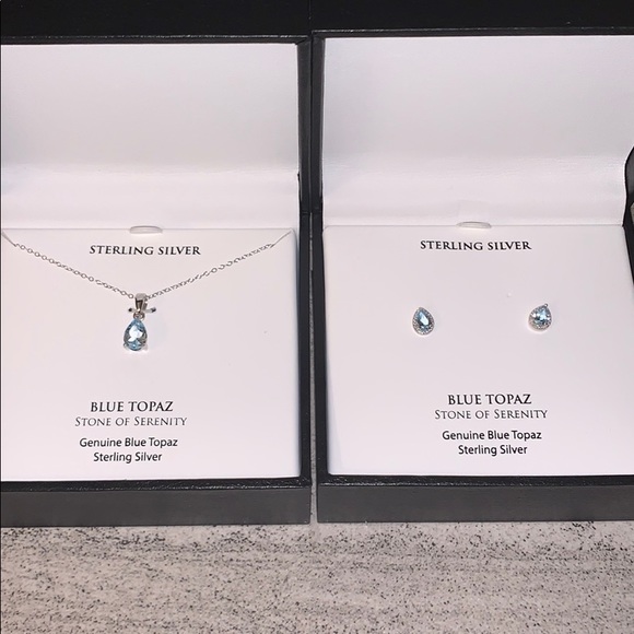 Jewelry - Blue Topaz Sterling silver necklace and earrings.